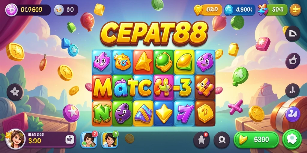 Tampilan gameplay CEPAT88 yang menarik dengan tantangan Match-3.