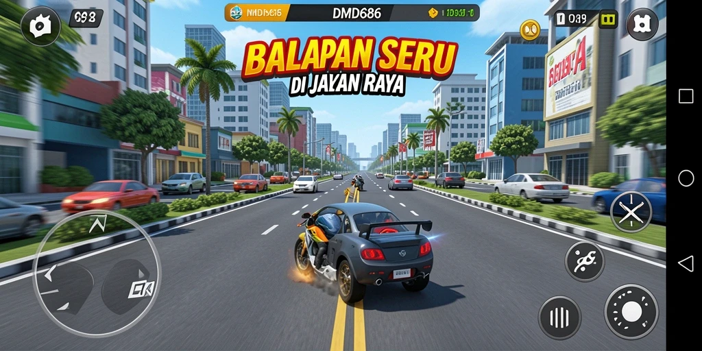 Gameplay balapan seru dan mendebarkan di DMD686.