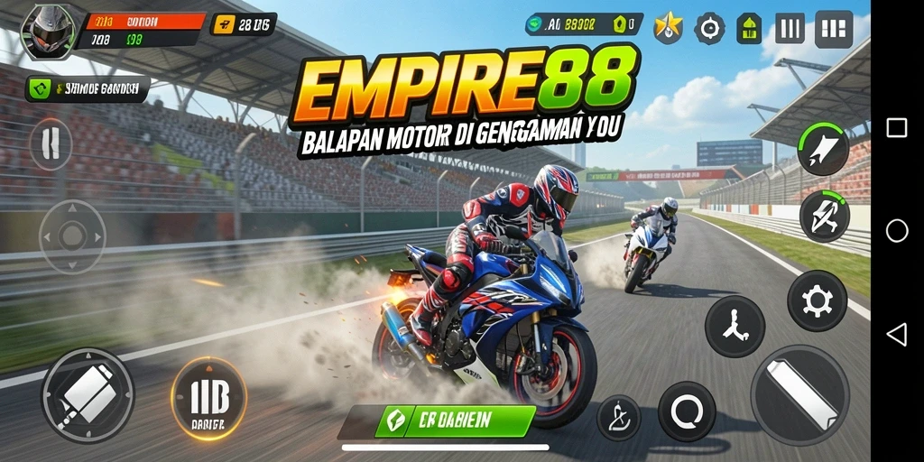 Screenshot EMPIRE88 menampilkan balapan motor yang seru dan grafis menawan.