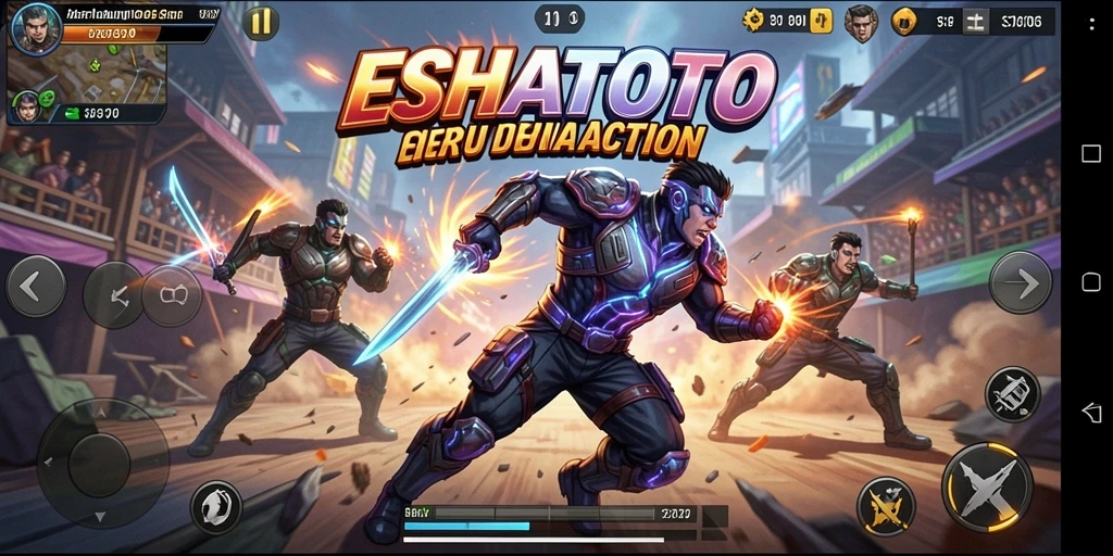 Screenshot ESHATOTO dengan aksi pertarungan yang mendebarkan.