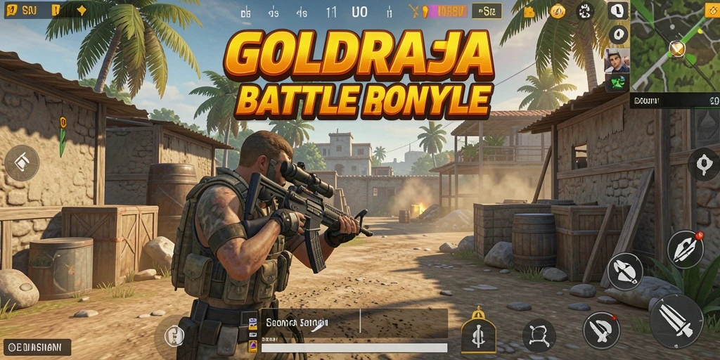 Tampilan menakjubkan dari gameplay <strong>GOLDRAJA</strong> di arena pertempuran yang intens.
