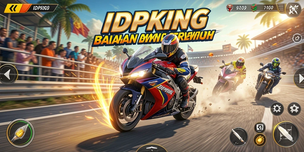 Tangkapan layar menunjukkan momen mendebarkan dari balapan motor.