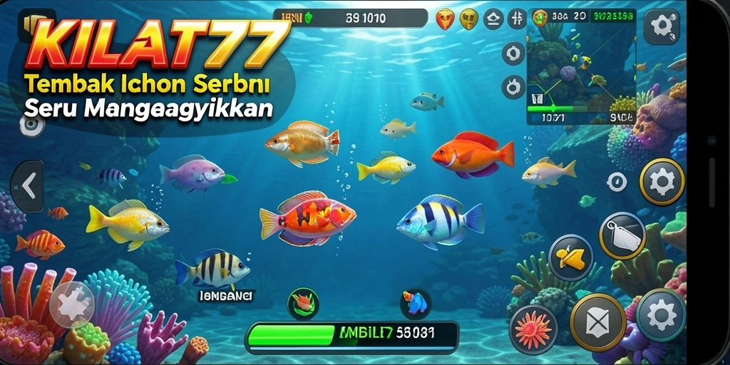 Screenshot gameplay KILAT77 menunjukkan aksi seru menangkap ikan.