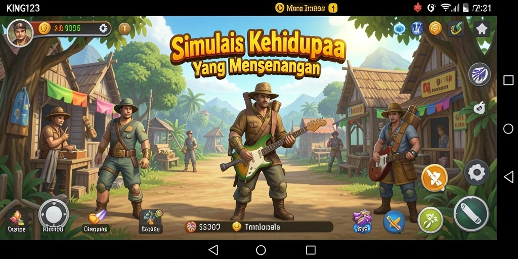 Tangkapan layar KING123 menampilkan interaksi karakter dalam simulasi kehidupan.