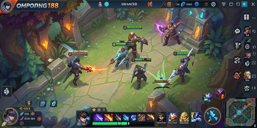 Screenshot gameplay OMPONG188 menampilkan pertarungan seru di arena MOBA.
