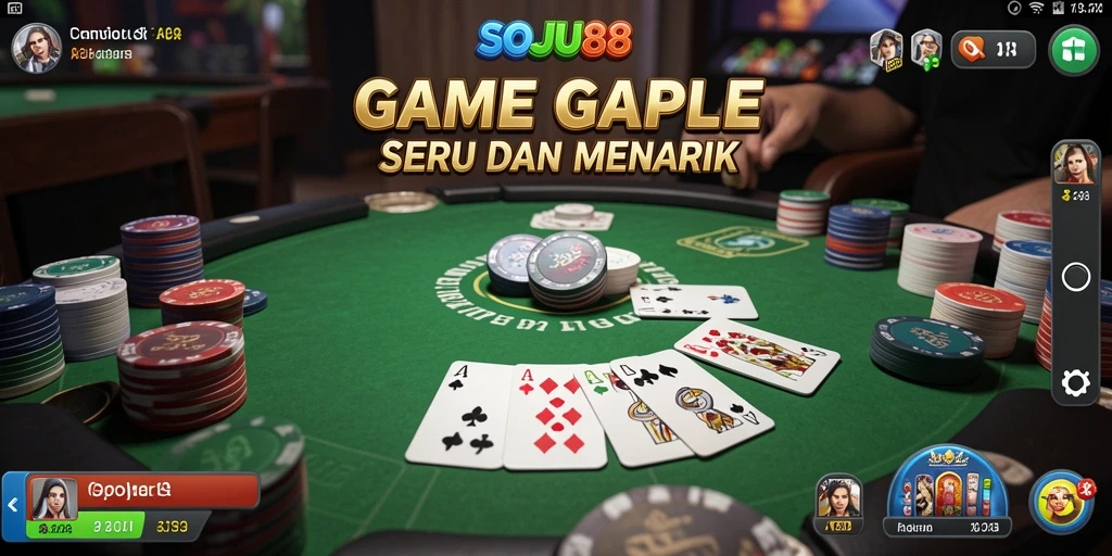 Screenshot gameplay SOJU88 yang menunjukkan keseruan bermain Gaple.